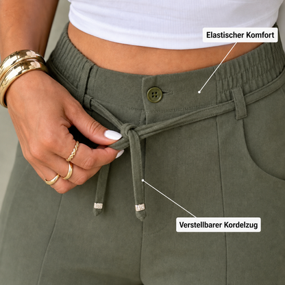 Women's high-waisted, straight-leg trousers – front seam & elasticated back waistband – versatile, comfortable & perfect for the office or leisure