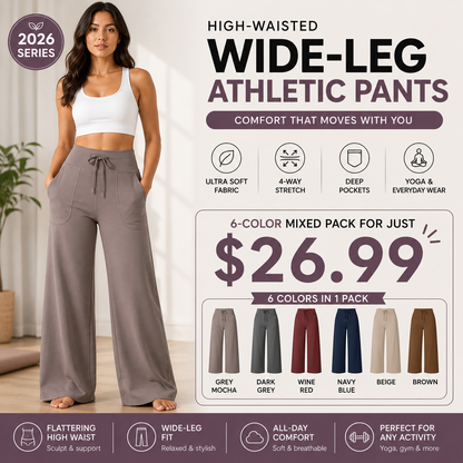 Women's High-Waisted Wide-Leg Athletic Pants – Stretchy Casual Yoga Pants with Pockets, Comfortable for Fitness and Everyday Wear (2026 Series, Grey, Apparel)