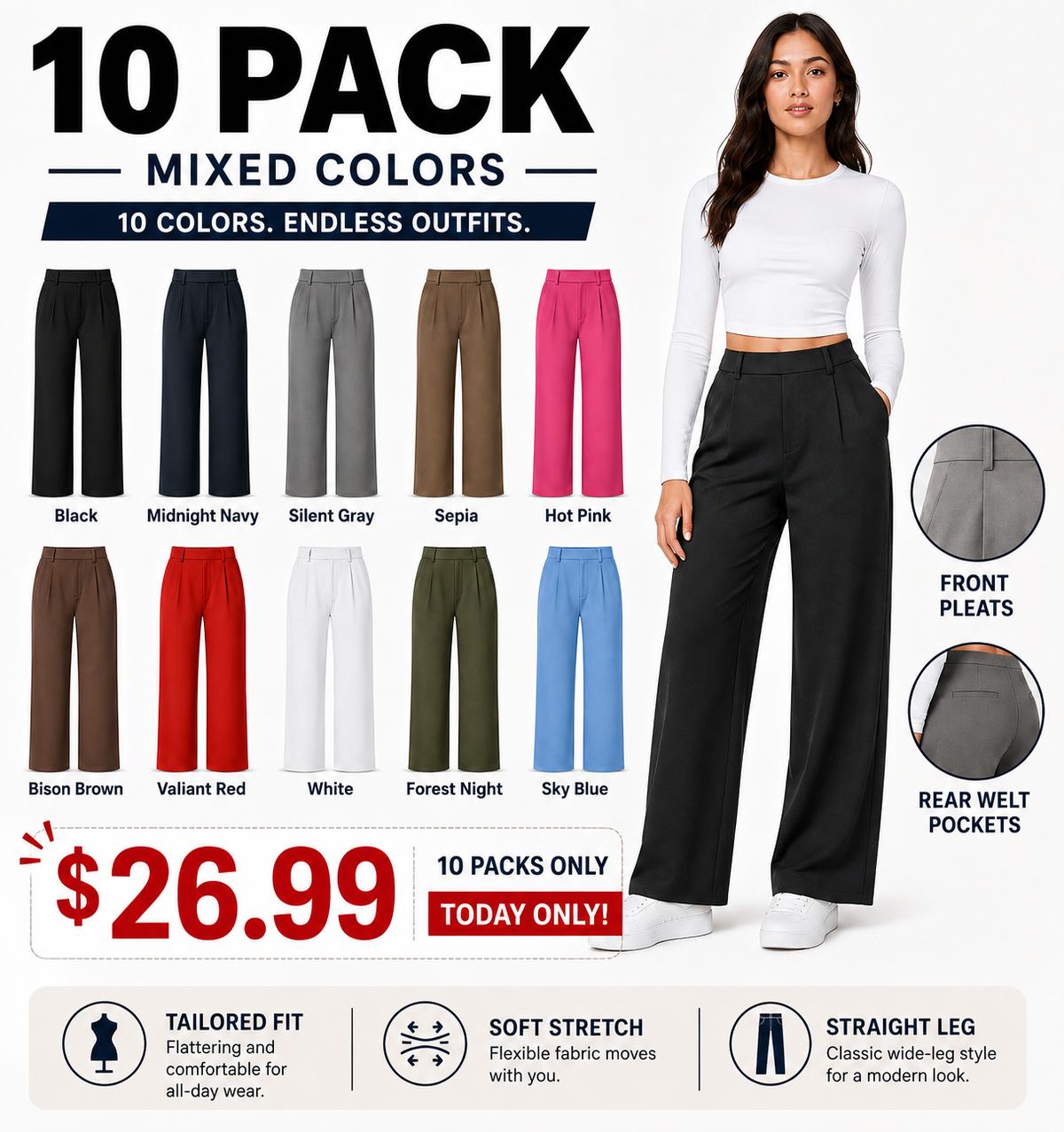 ⚡FINAL SALE⚡-  DayStretch High Waisted Pocket Straight Leg Work Pants