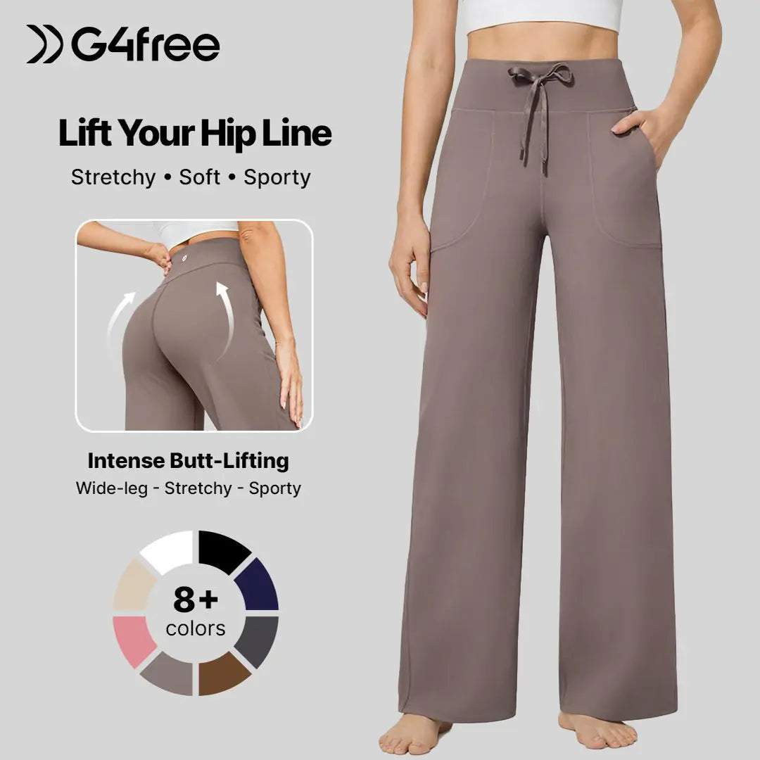 Women's High-Waisted Wide-Leg Athletic Pants – Stretchy Casual Yoga Pants with Pockets, Comfortable for Fitness and Everyday Wear (2026 Series, Grey, Apparel)