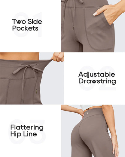 Women's High-Waisted Wide-Leg Athletic Pants – Stretchy Casual Yoga Pants with Pockets, Comfortable for Fitness and Everyday Wear (2026 Series, Grey, Apparel)