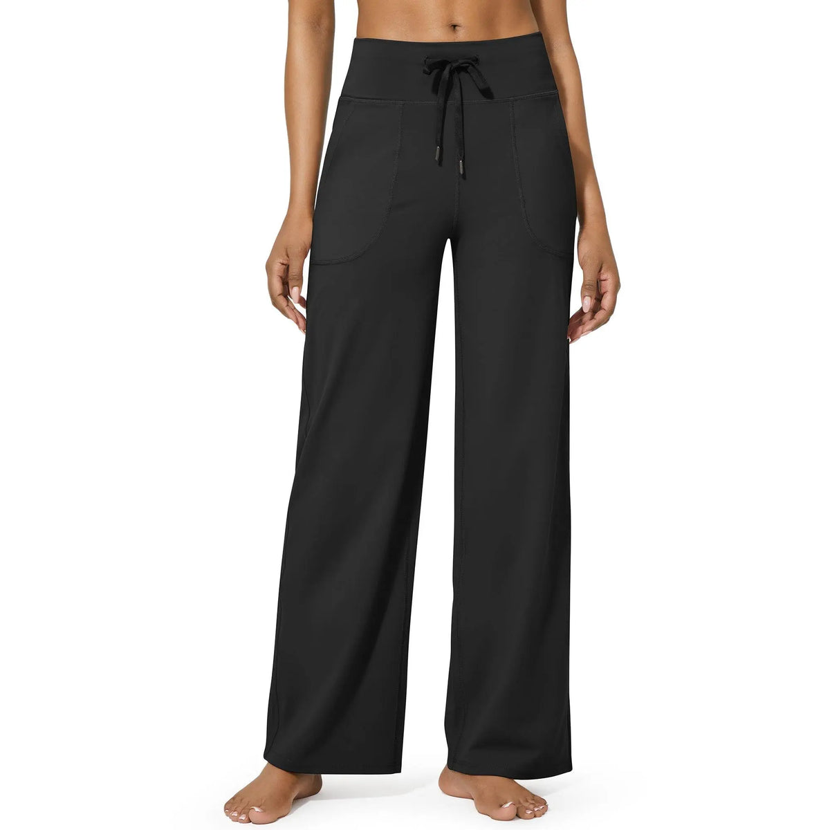 Women's High-Waisted Wide-Leg Athletic Pants – Stretchy Casual Yoga Pants with Pockets, Comfortable for Fitness and Everyday Wear (2026 Series, Grey, Apparel)