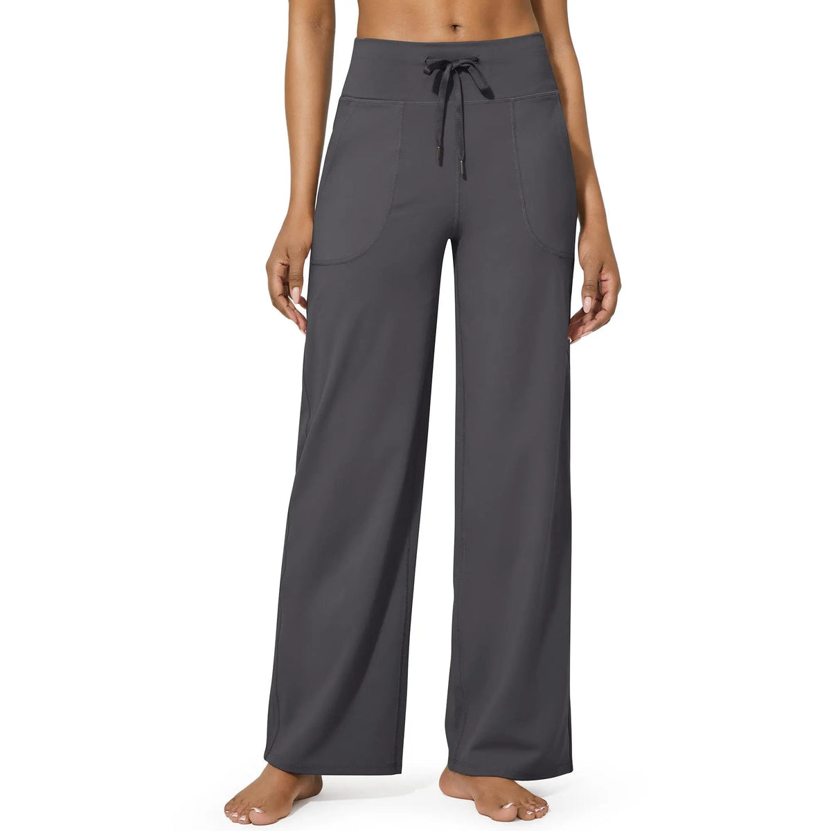 Women's High-Waisted Wide-Leg Athletic Pants – Stretchy Casual Yoga Pants with Pockets, Comfortable for Fitness and Everyday Wear (2026 Series, Grey, Apparel)
