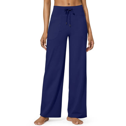 Women's High-Waisted Wide-Leg Athletic Pants – Stretchy Casual Yoga Pants with Pockets, Comfortable for Fitness and Everyday Wear (2026 Series, Grey, Apparel)