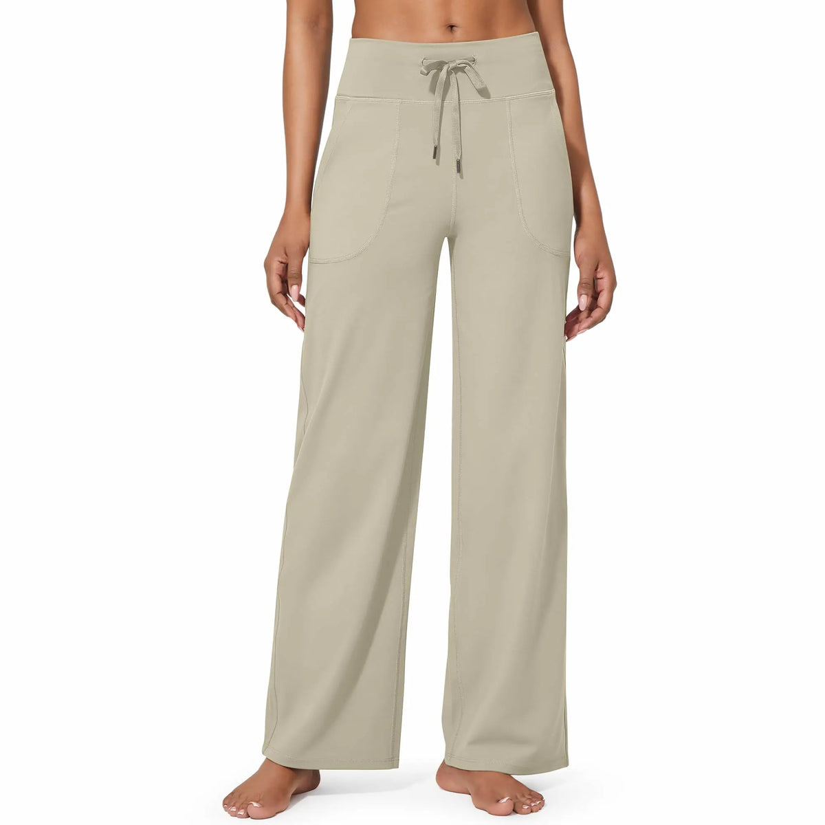 Women's High-Waisted Wide-Leg Athletic Pants – Stretchy Casual Yoga Pants with Pockets, Comfortable for Fitness and Everyday Wear (2026 Series, Grey, Apparel)