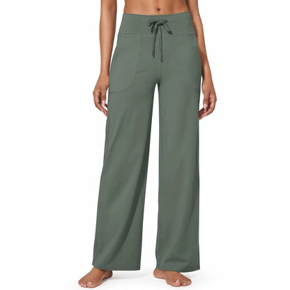 Women's High-Waisted Wide-Leg Athletic Pants – Stretchy Casual Yoga Pants with Pockets, Comfortable for Fitness and Everyday Wear (2026 Series, Grey, Apparel)