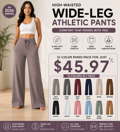Women's High-Waisted Wide-Leg Athletic Pants – Stretchy Casual Yoga Pants with Pockets, Comfortable for Fitness and Everyday Wear (2026 Series, Grey, Apparel)
