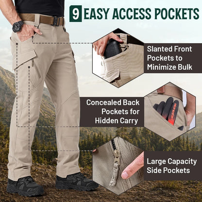 Men's 9-Pocket Straight Fit Tactical Waterproof Pants