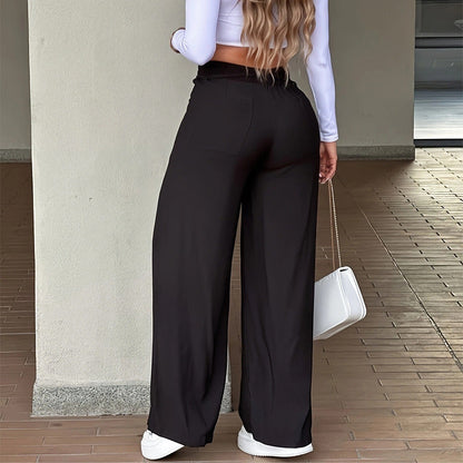 Women's high-waisted, straight-leg trousers – front seam & elasticated back waistband – versatile, comfortable & perfect for the office or leisure