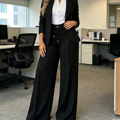 Women's high-waisted, straight-leg trousers – front seam & elasticated back waistband – versatile, comfortable & perfect for the office or leisure