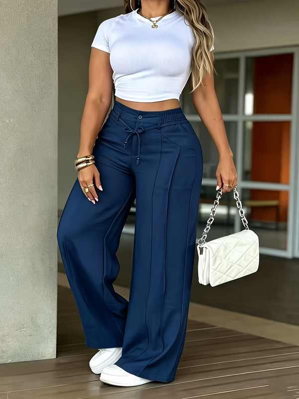 Women's high-waisted, straight-leg trousers – front seam & elasticated back waistband – versatile, comfortable & perfect for the office or leisure