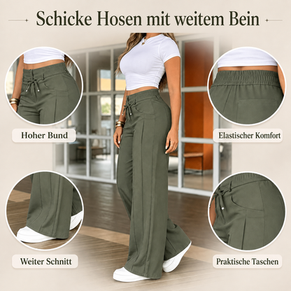 Women's high-waisted, straight-leg trousers – front seam & elasticated back waistband – versatile, comfortable & perfect for the office or leisure